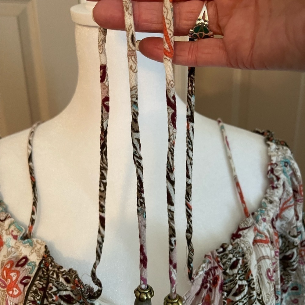 Nanif off the shoulder paisley floral stripe print mini dress. - Picture 2 of 5